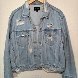 Risen Light Blue Distressed Denim Jacket - Women's